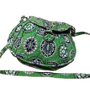 Vera Bradley Double Handle Shoulder/cross Body Green Paisley Retired Print